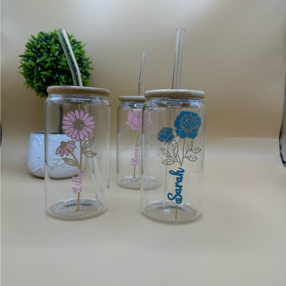 Coffee Glass Tumbler, Iced Coffee Glass, month flower Iced Coffee Cup 16 Oz - Picture 5 of 10
